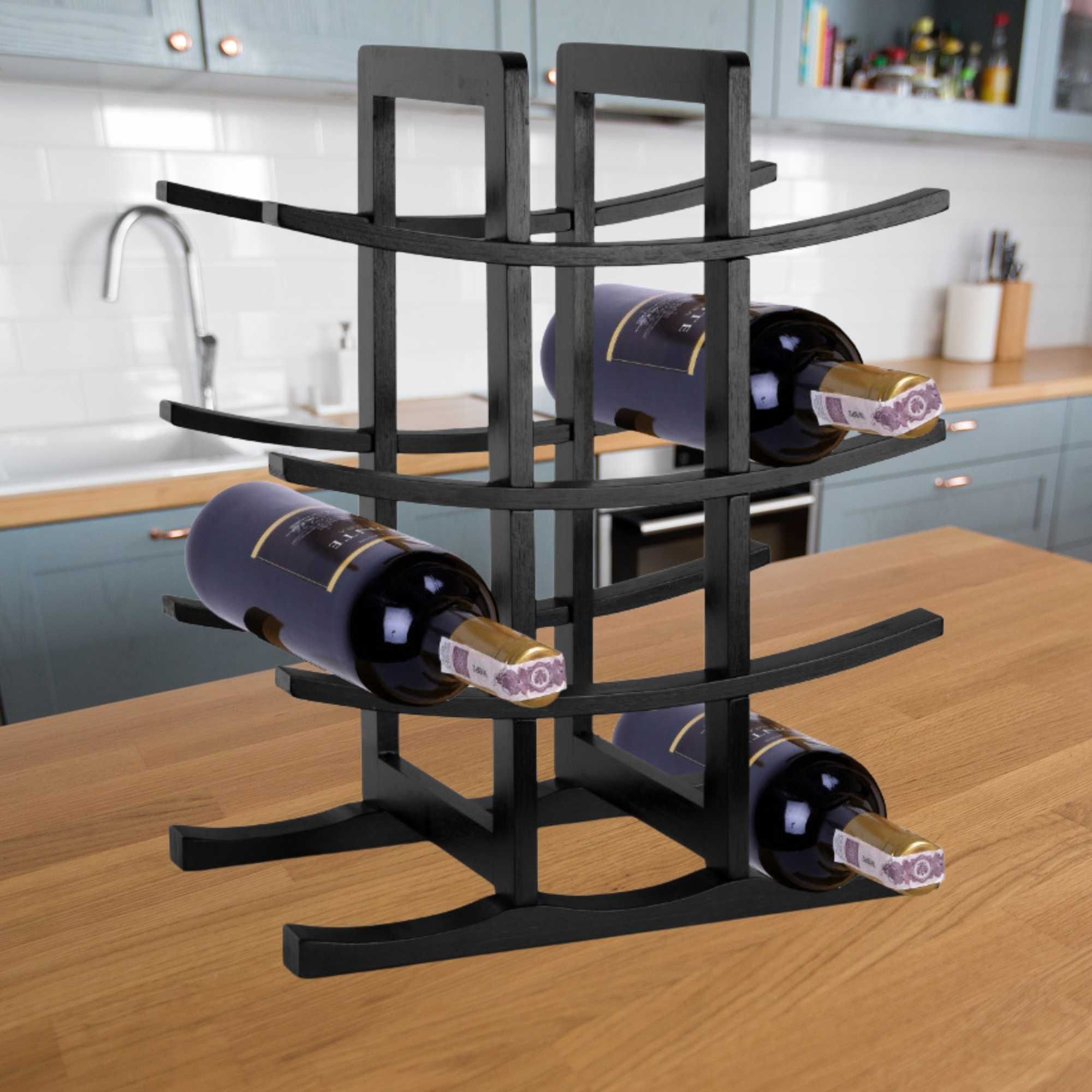 Stojak bambusowy na wino czarny drewniany loft