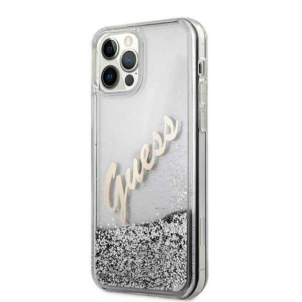 Etui Guess Glitter Vintage Script Na Iphone 12 Pro Max - Srebrne
