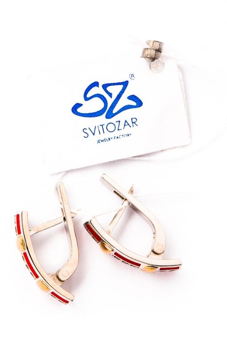 Amarantowe Srebrno Złote Kolczyki - 5,48g - EMALIA - KRAKÓW