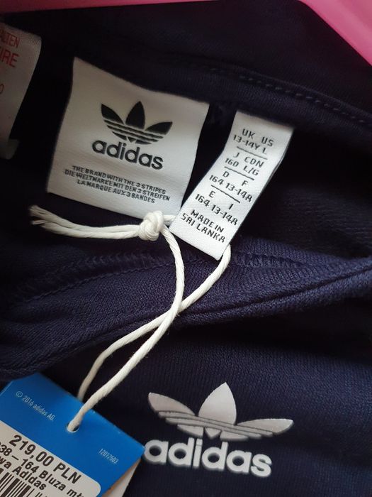 NOWA Bluza Adidas Orginals 164 granatowa z kapturem XS S szeroka