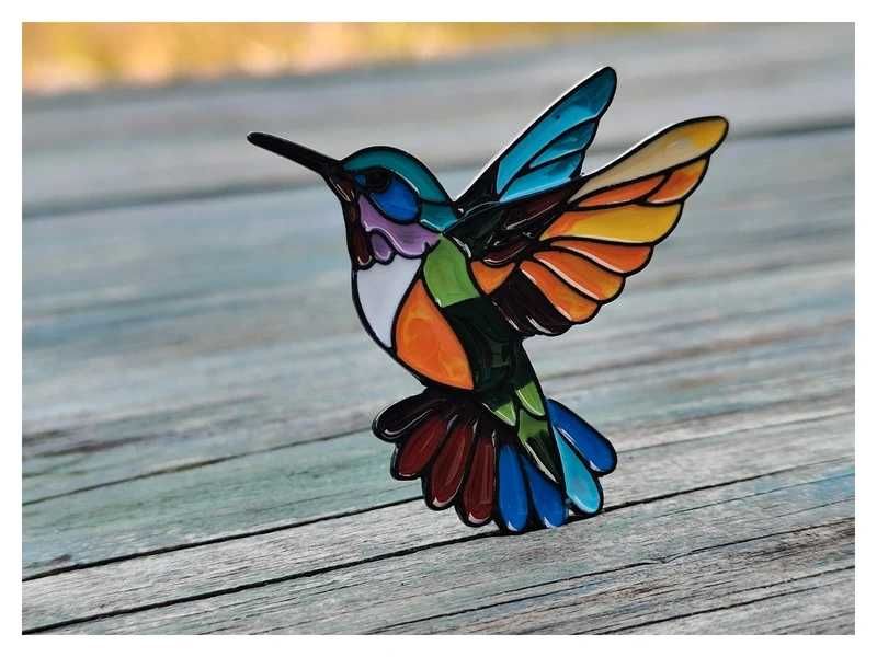 Broszka „Koliber ze snu” kolorowy ptak, art deco, boho chic