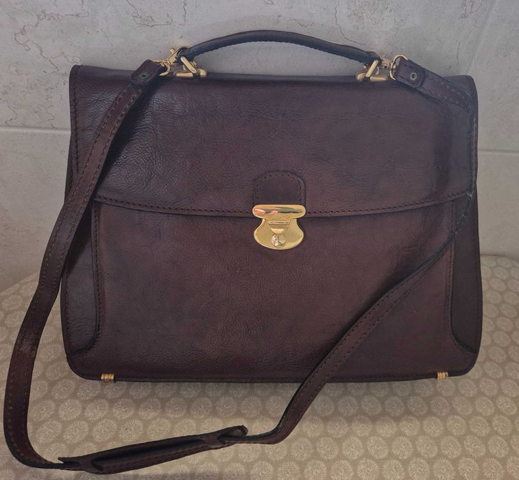 Mala vintage castanha de pele