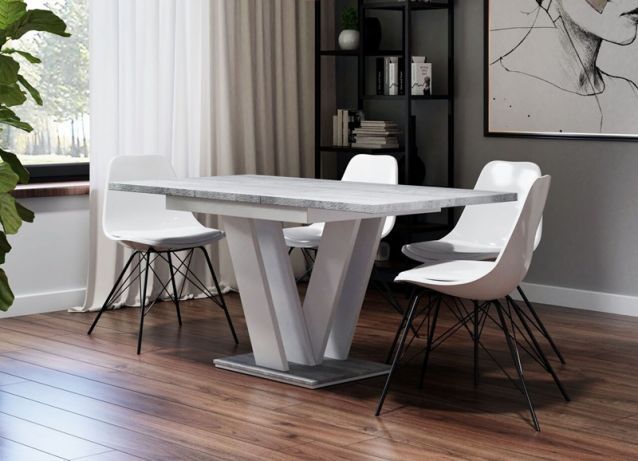 Stół matowy rozkładany 120-160 cm biały mat beton do salonu