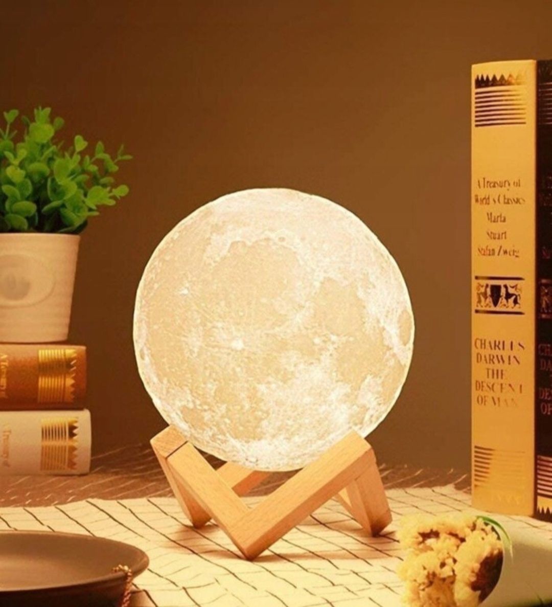 Lampka nocna księżyc 3D 25 cm – dwie barwy światła, dotykowa,dekoracji