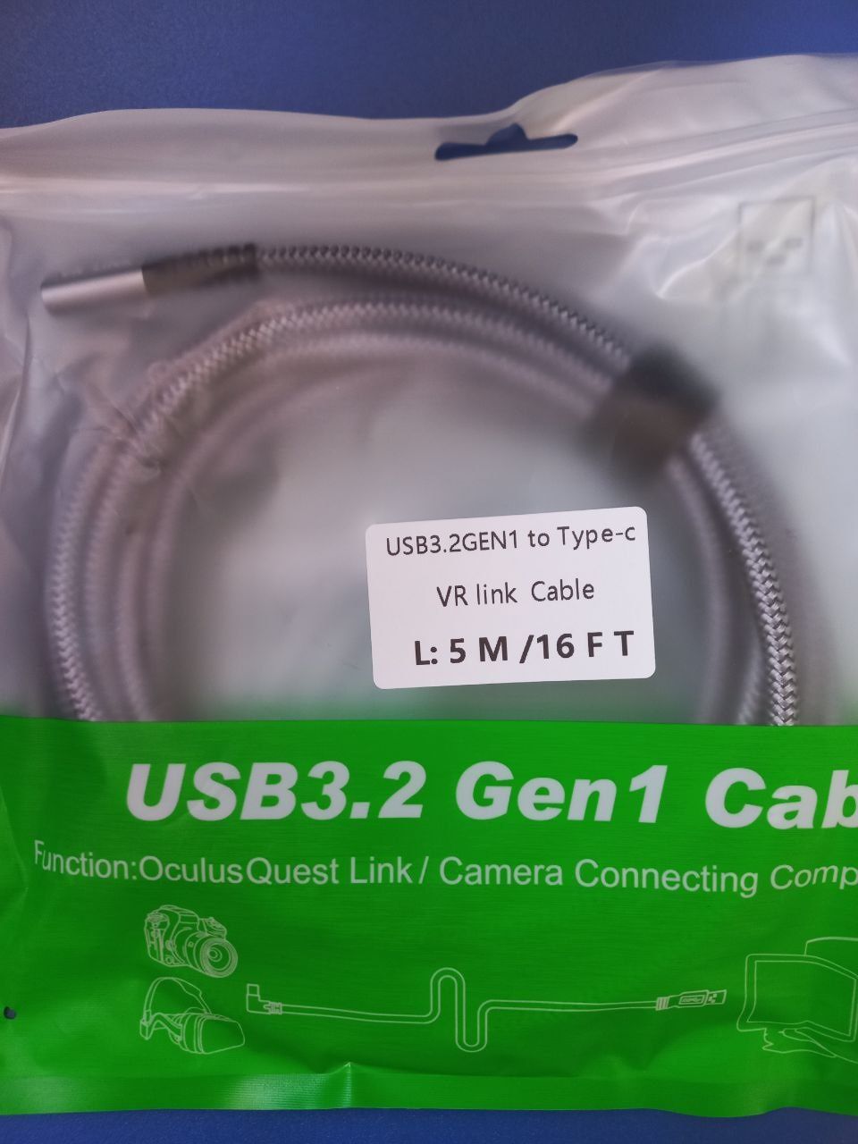 Кабель Oculus Link для Meta Quest 2, 3, 3S, Pico 4 USB 3.2 Серый, 5 м