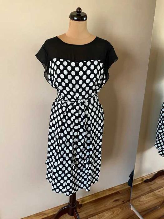 sukienka midi siatka groszki kropki  rozkloszowana xxxl 52 50 +size