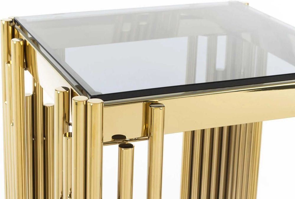 Stolik kawowy złoty,  transparentny lub dymiony blat 120 cm