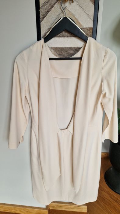 Urocza sukienka Massimo Dutti roz. L kremowa acetate wiskoza wesele ok