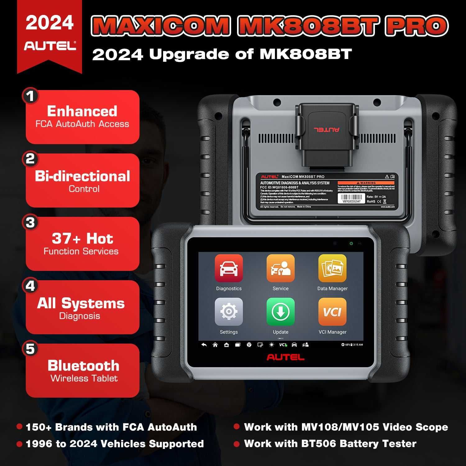 Autel MaxiCOM MK808BT PRO KIT Máq Diagnóstico OBD Original PT (NOVO)