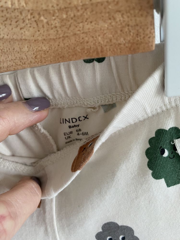 Legginsy lindex 68 beżowe w drzewka zielone brązowe