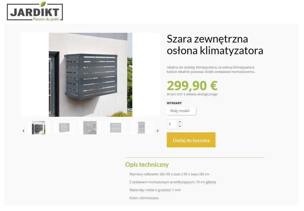 Osłona klimatyzatora - zewnętrzna metalowa kolor szary.