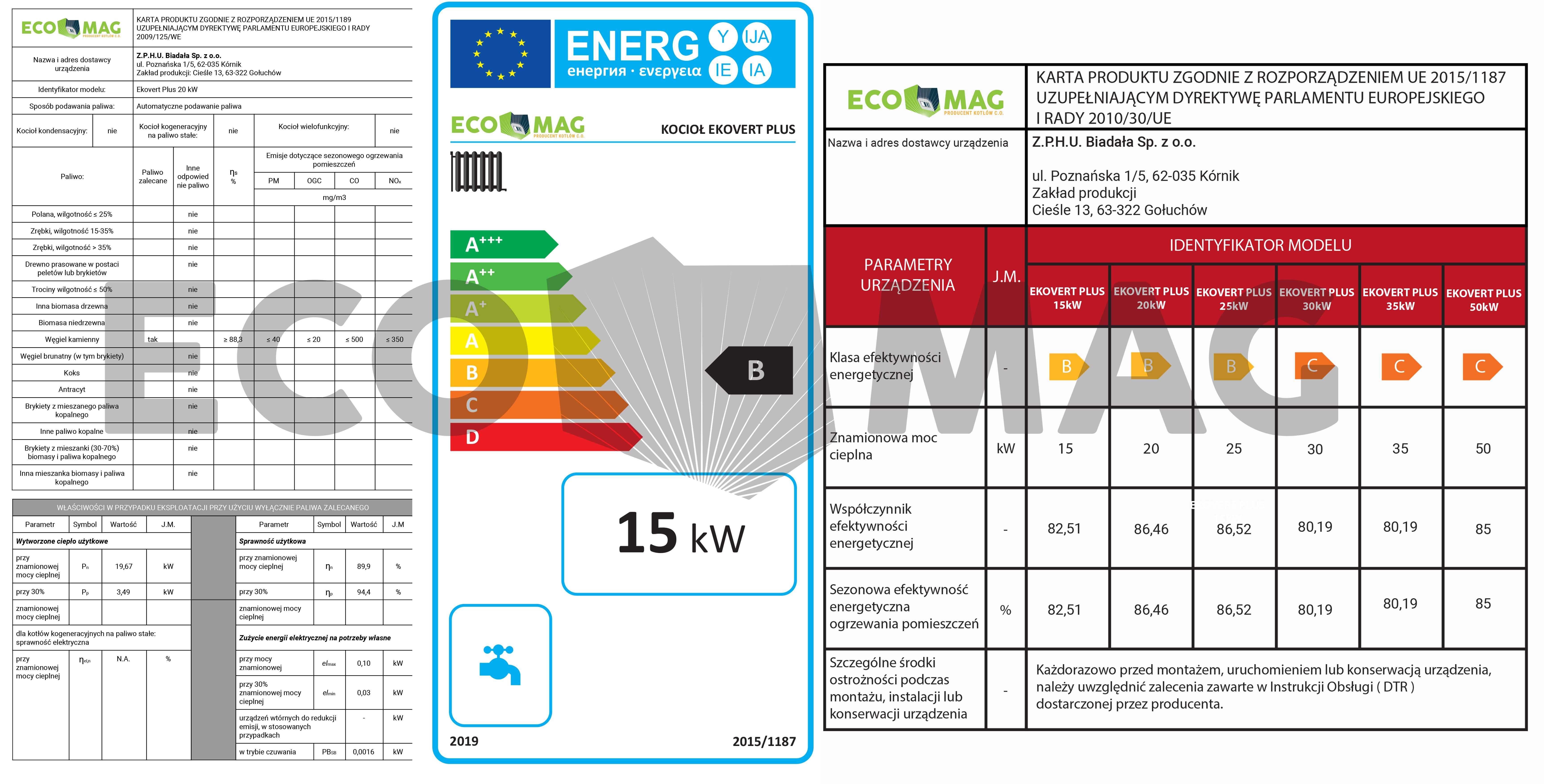 EKOVERT PLUS Kotły, piec na EKOGROSZEK kocioł C.O. moc 15kW 5 KLASA