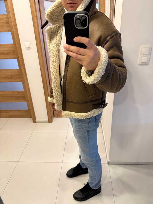 Kurtka pilotka z kożuchem- męska, brązowa ZARA