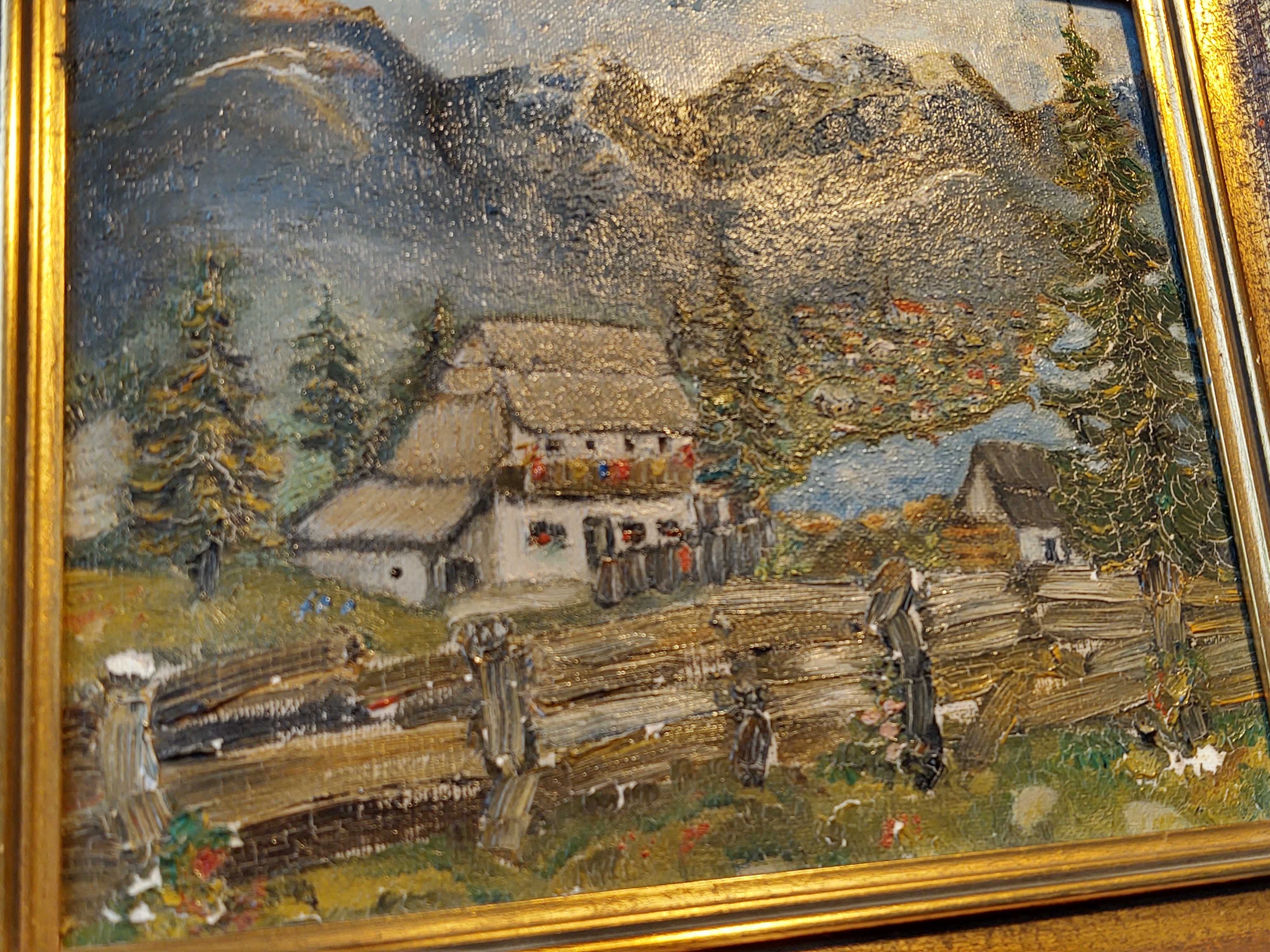Obraz Olejny Wieś Pejzaż Wieś Góry Malowany Na Płótnie Krajobraz