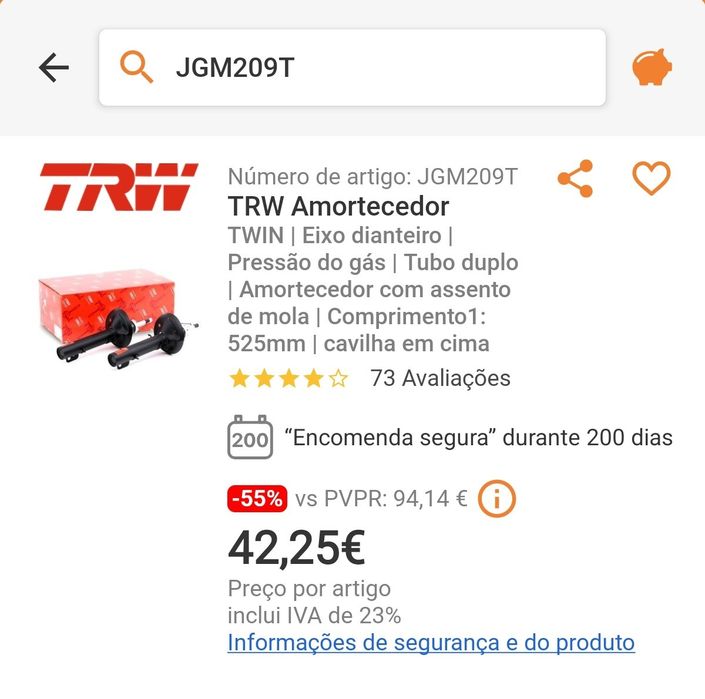 Amortecedores frente Octavia, Toledo, Golf 4