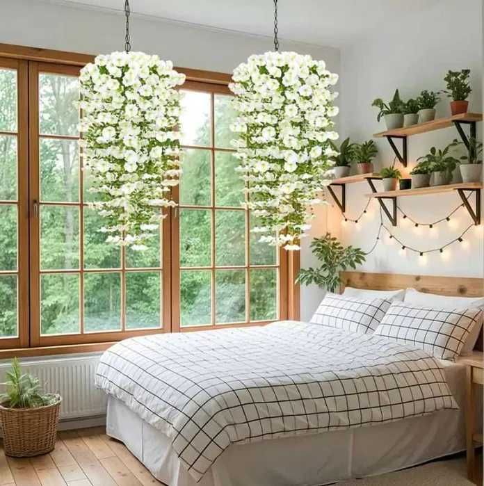 4 SZTUKI 75cm Sztuczne Kwiaty Girlanda Wiszące Zwisające BIAŁE h207