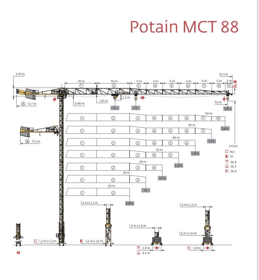 Башенный кран Potain MCT 88 секция секція
