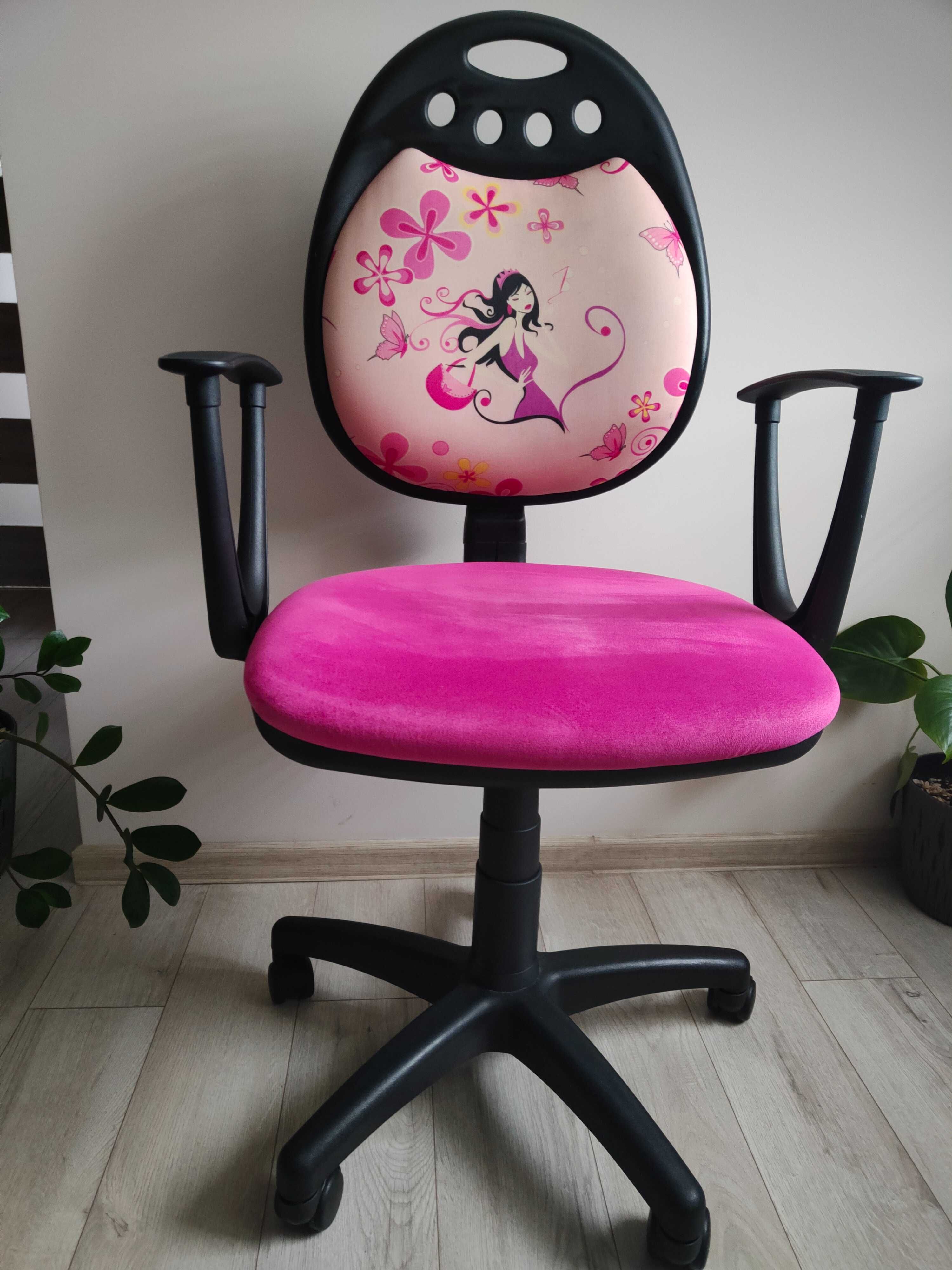 Krzesło obrotowe Princess dziecięce/młodzieżowe tapicerowane różowe