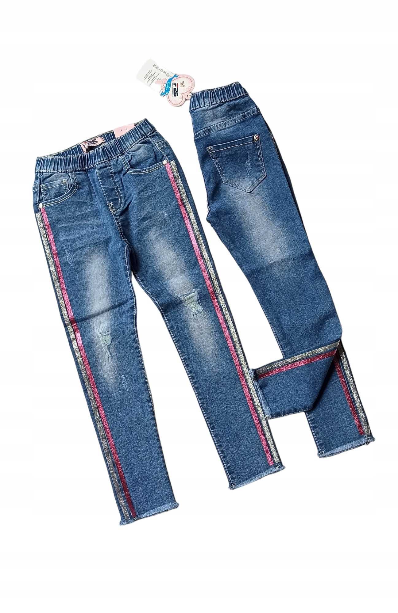 Spodnie jeans dla dziewczynki na gumce nowy 146-152