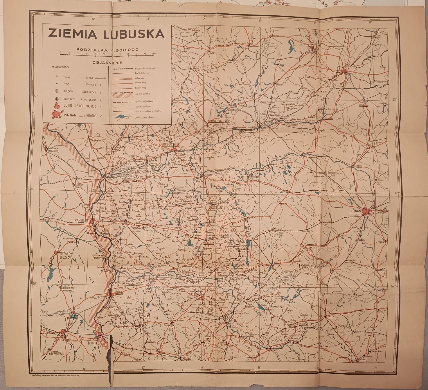 Stara mapa Ziemia Lubuska z 1949 roku, rzadka.