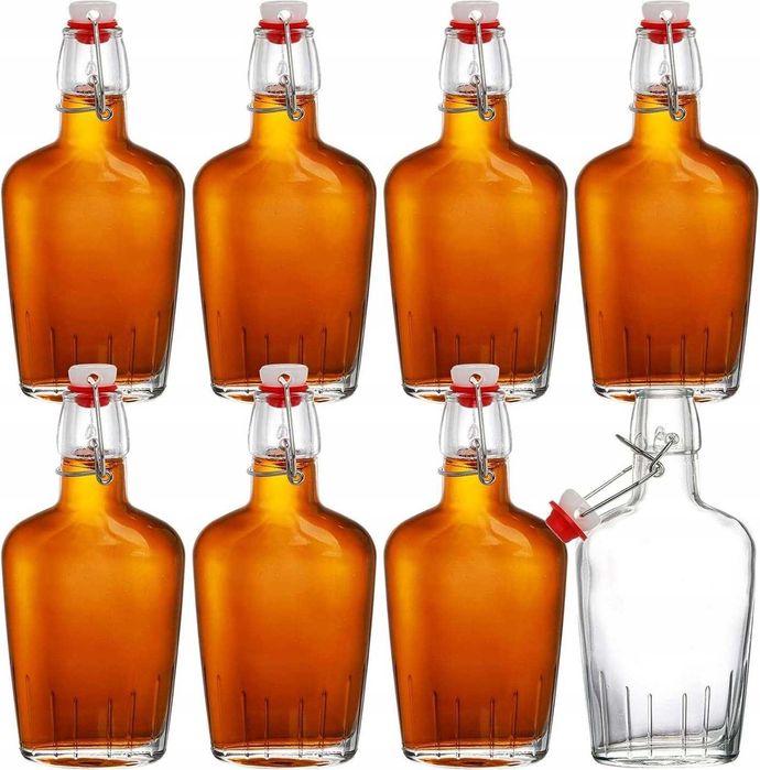 Butelka szklana z korkiem piersiówka na whisky 250ml zestaw 8szt