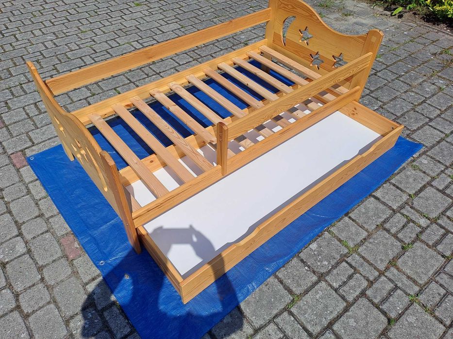Łóżeczko dla dziecka drewniane GWIAZDKI 160x80 + duża szuflada+materac