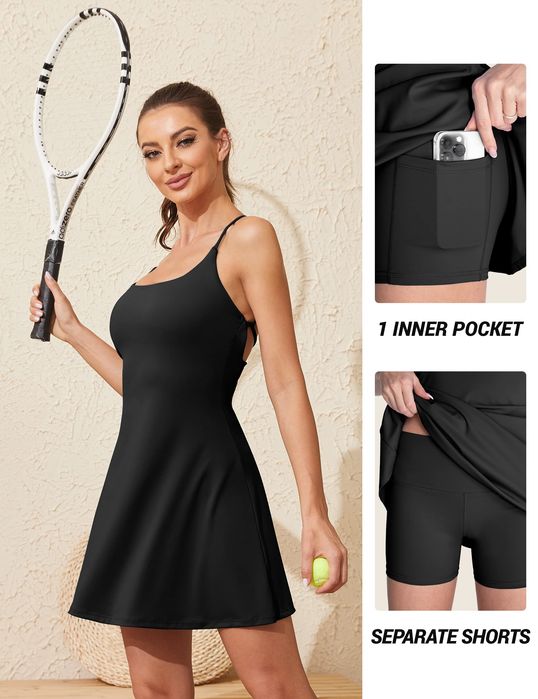 Desol Sukienka Tenisowa Czarna M z Kieszeniami Sportowa