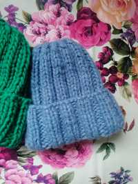 Niebieska czapka ręcznie robiona na drutach #handmade wełna alpaka