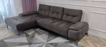 Stylowy zestaw: narożna sofa szara + praktyczna pufa