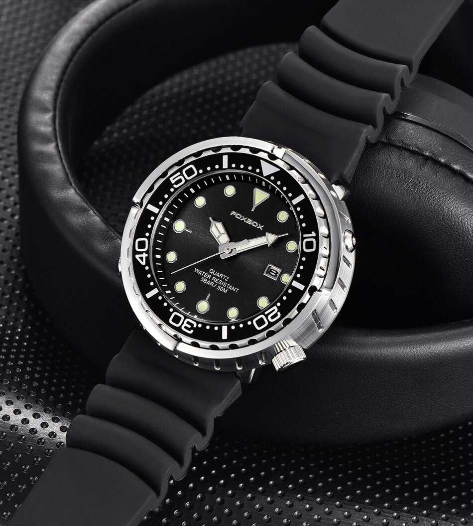 Zegarek Foxbox styl nurka tuńczyk obrotowy bezel wodoszczelny WR50 BOX