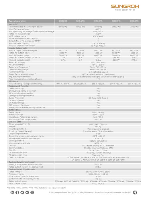 Гібридний високовольтний  інвертор Sungrow ( не Deye) 6 кВт