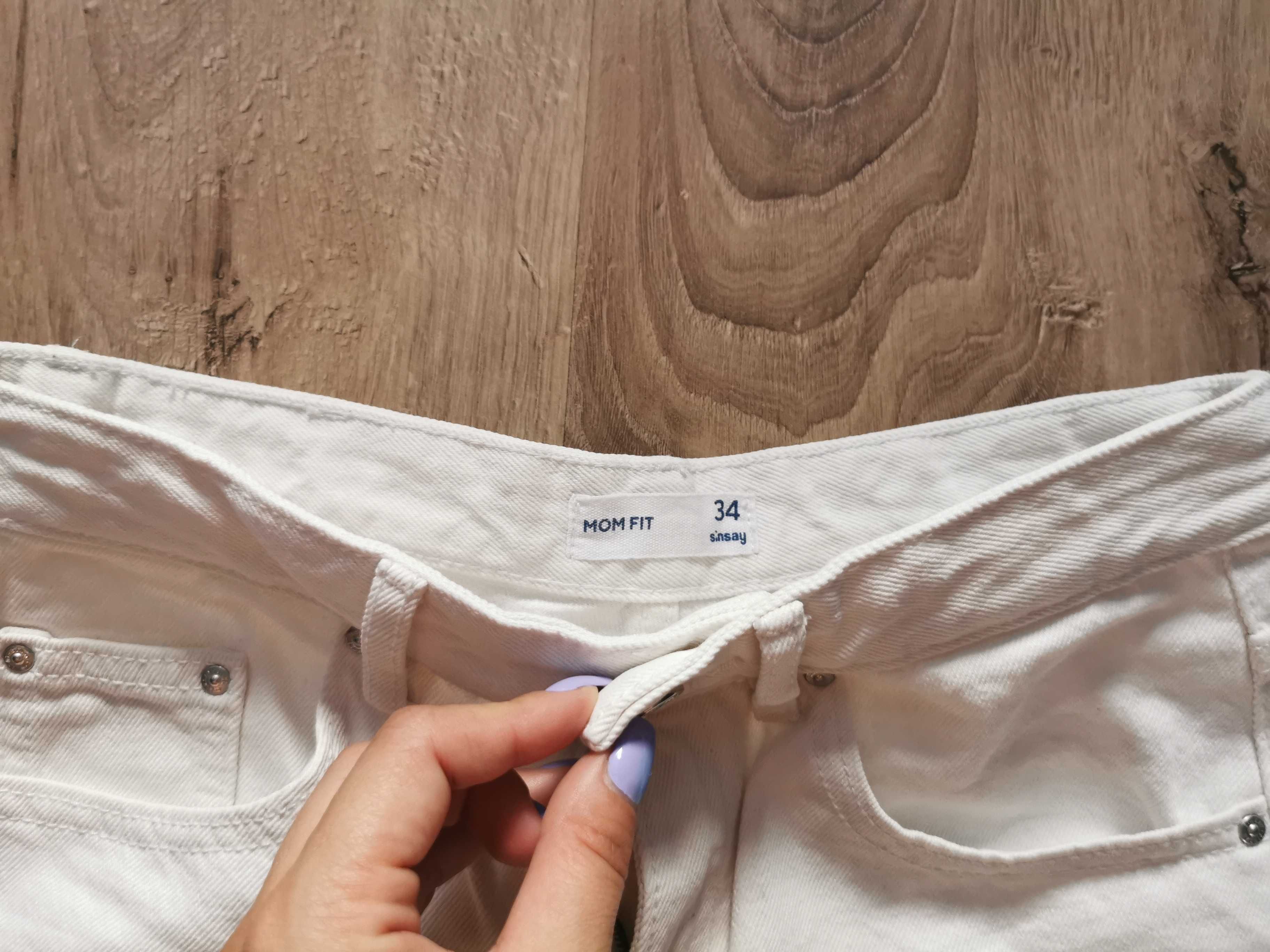 Jeansy mom high waist białe 34