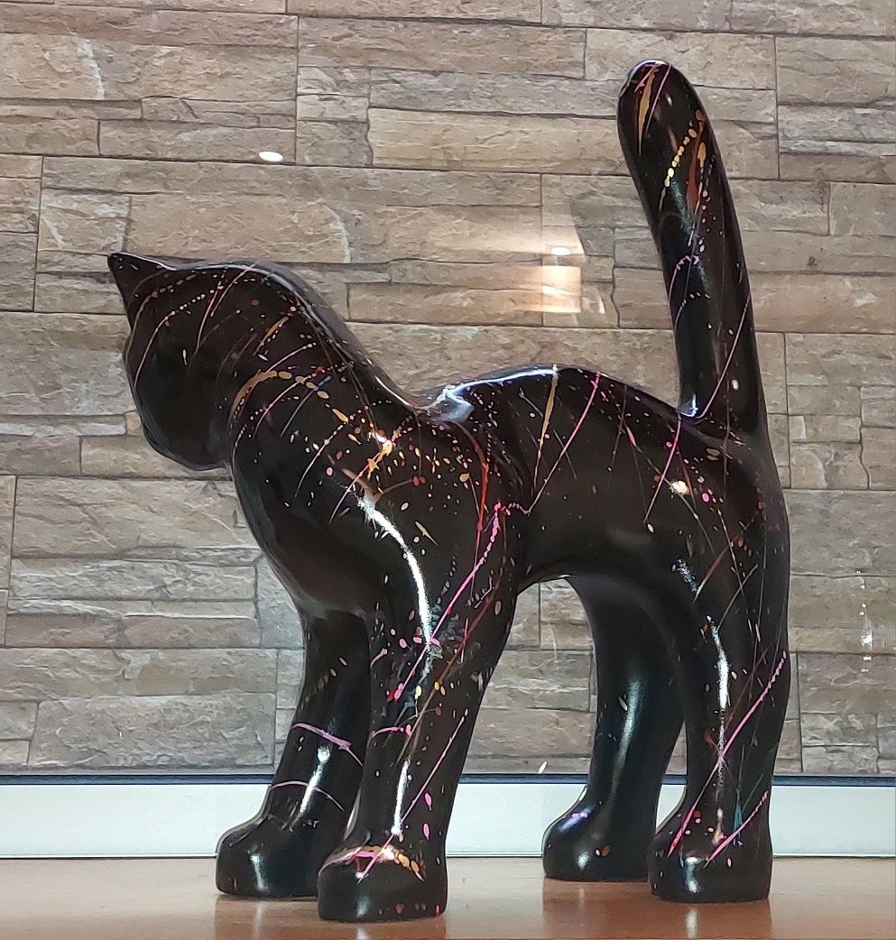 Escultura- Gilde Handwerk - Gato preto com salpicos coloridos