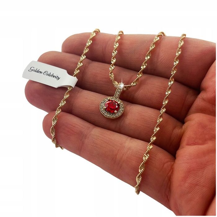 Błyszczący Damski Złoty Naszyjnik Stal 316 + Zawieszka Kryształ Dla Ko