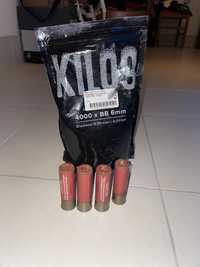 Saco de bb’s 0,25 e 4 cartuchos shotgun