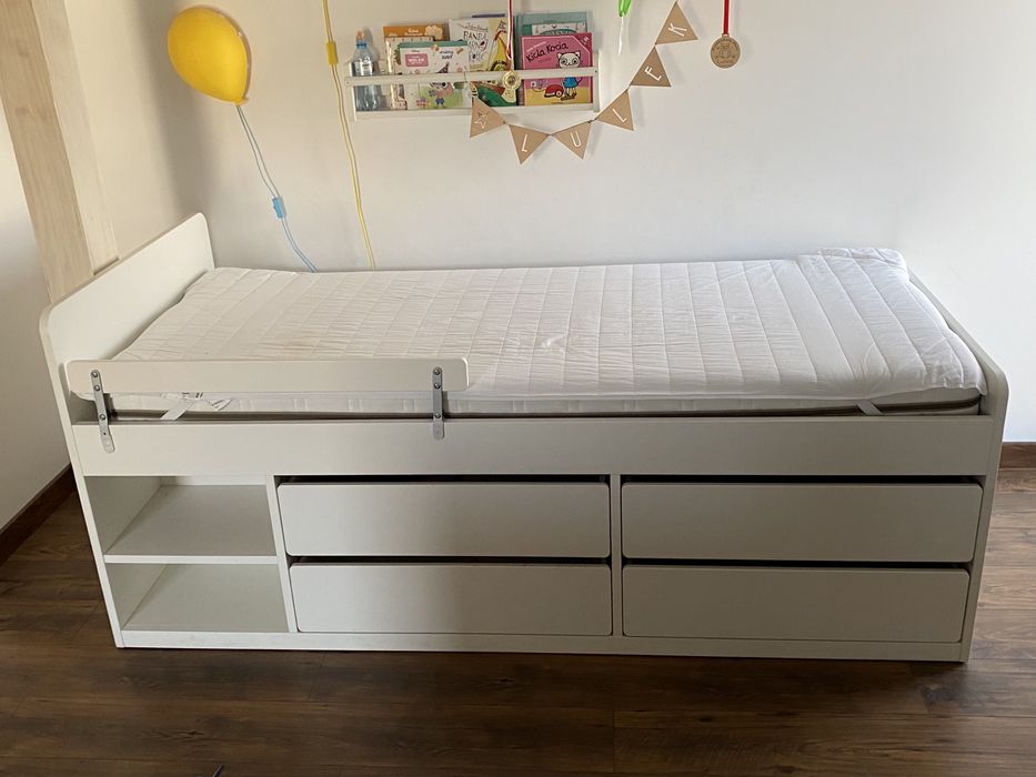 Łóżko SLAKT z materacem i barierką IKEA