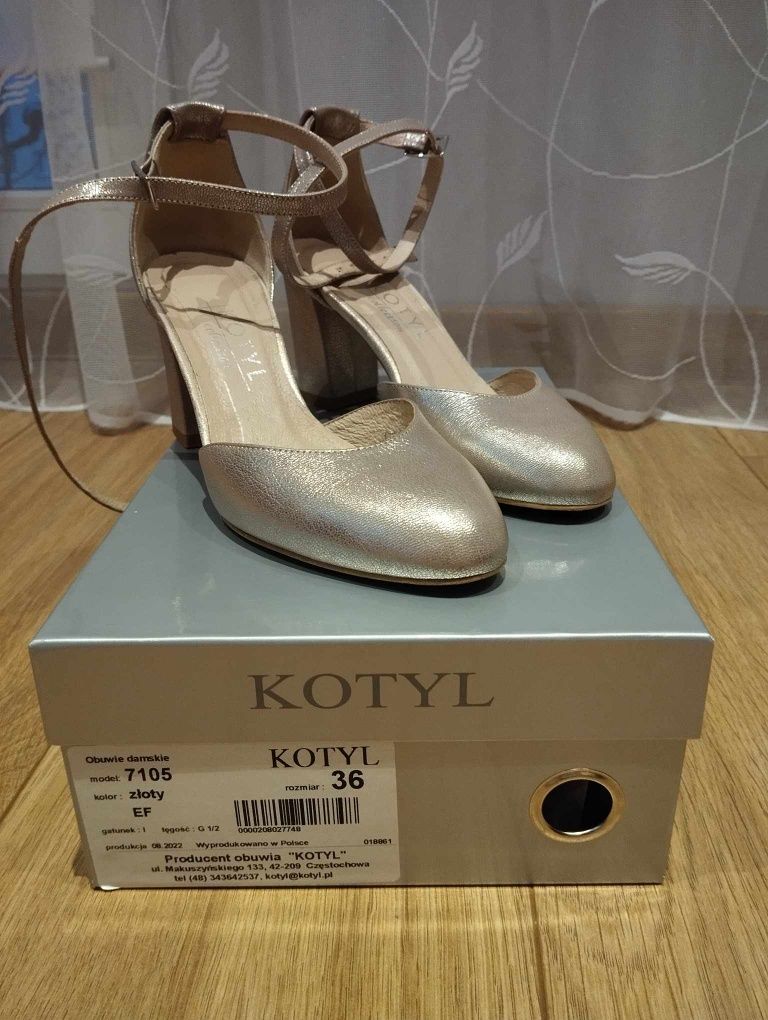 Buty kotyl złote, rozmiar 36, ślubne