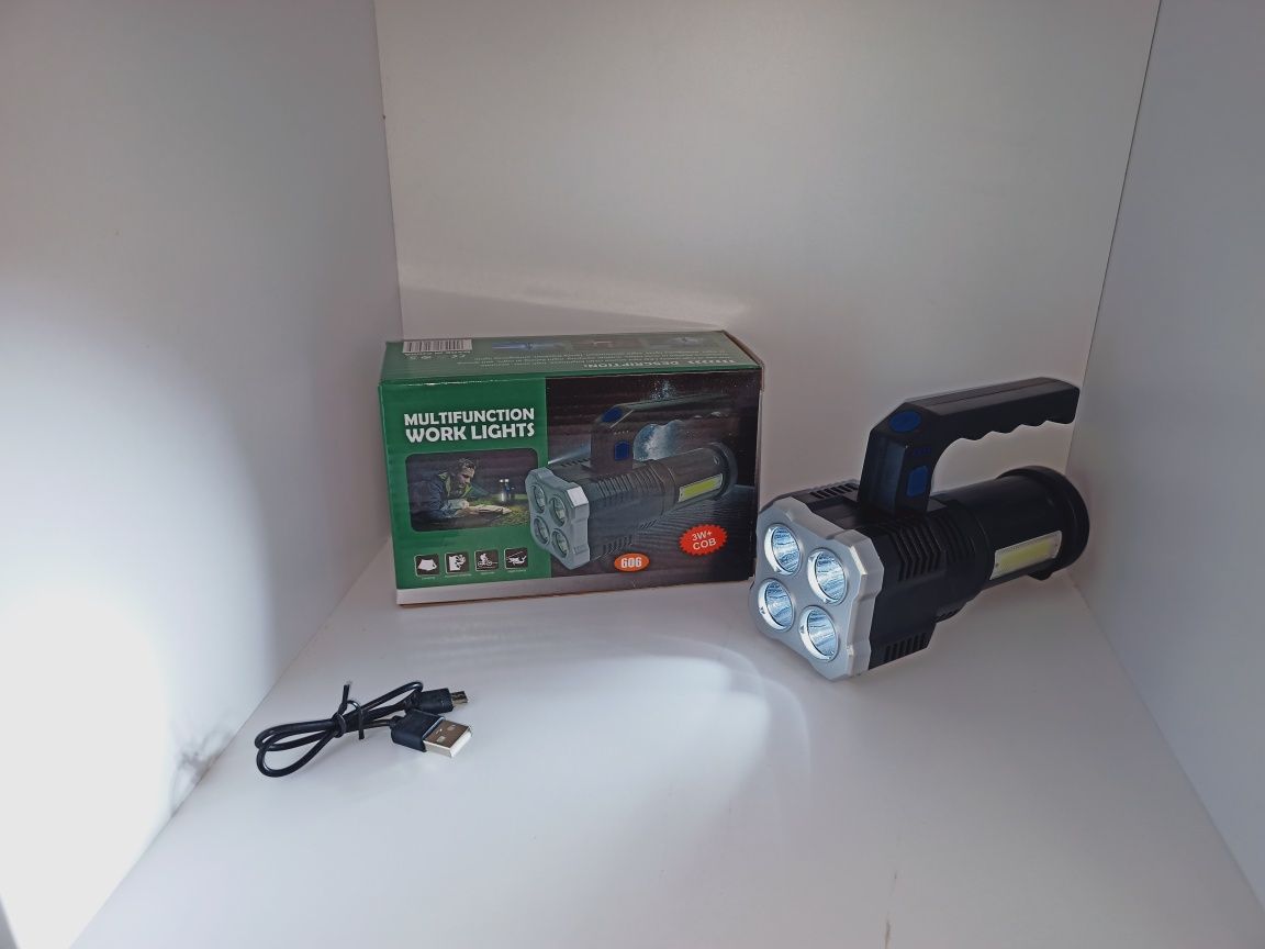 Фонарь ручной аккумуляторный прожектор X-606 4LED с зарядкой от USB
