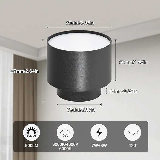 BOYIR Zestaw 4x Spot LED, Czarny, Regulacja Barwy(halogeny, oprawki)