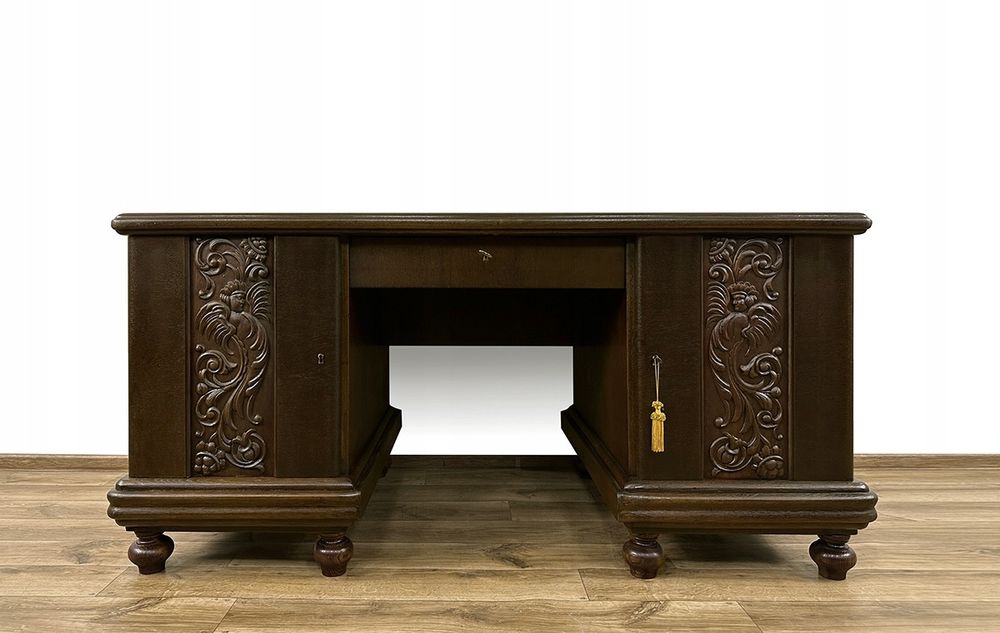 SEJF BIURKO z sejfem antyk UNIKAT rzeźbione anioły dwustronne GABINET.