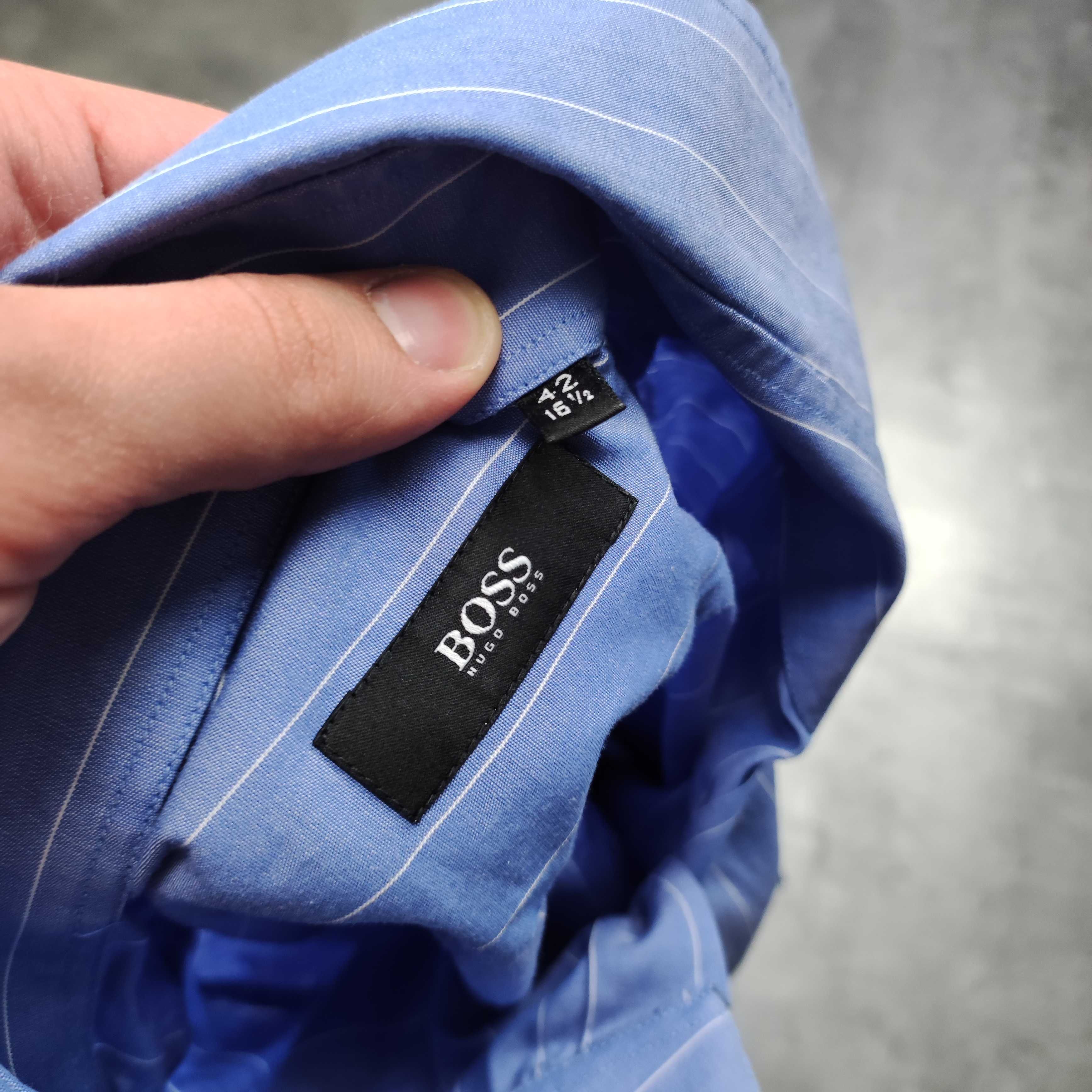 MĘSKA Elegancka Niebieska Koszula Długi Rękaw PREMIUM Hugo Boss Paski