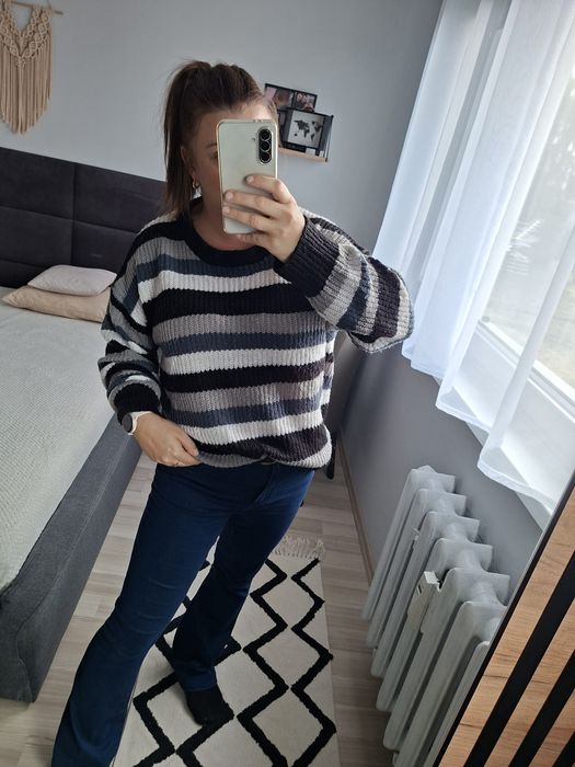 Sweter L XL w paski oversized pasiak Northern Light Collection N