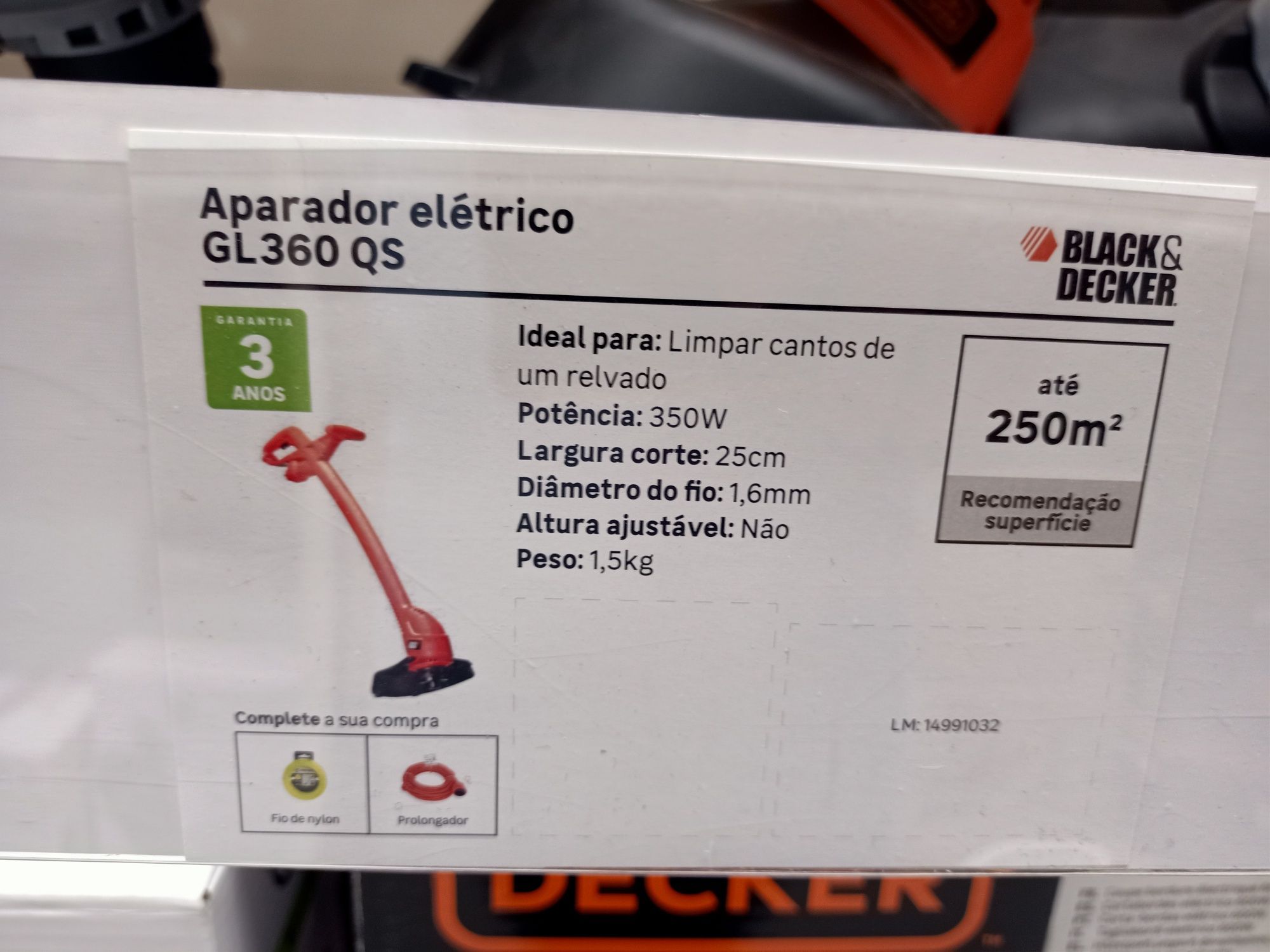 Aparador/roçadeira elétrico black decker gl360qs