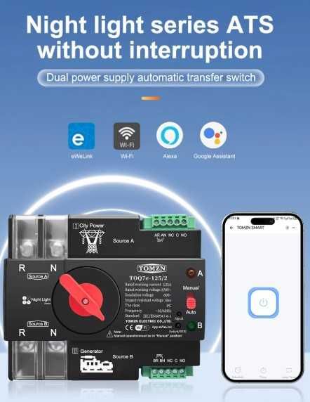 Chave de Transferência Inteligente ewelink Wifi 125A 230VAC