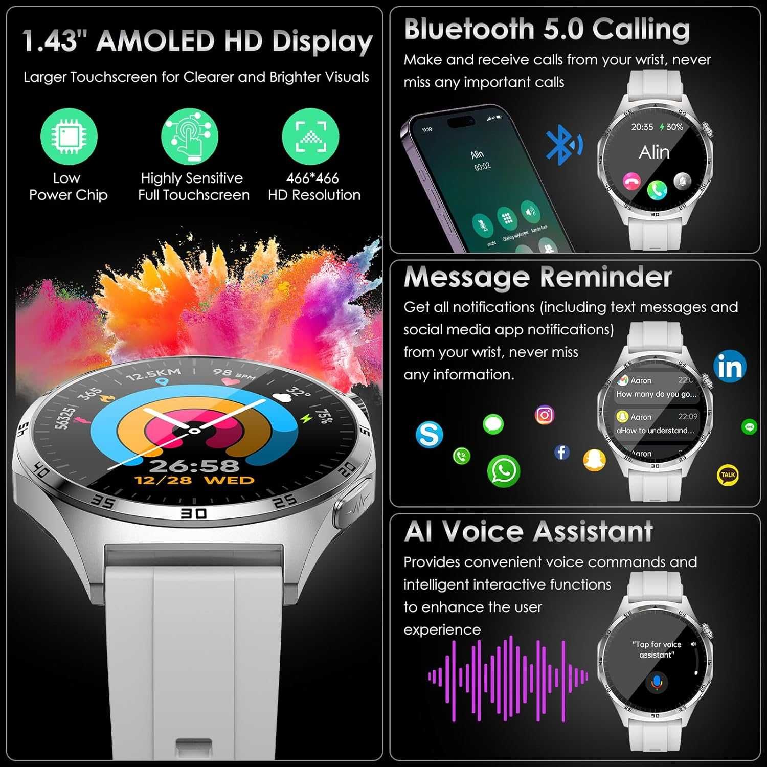 Smartwatch Zegarek Męski Pomiar Ciśnienia Krwi Tętna Poziomu Cukru