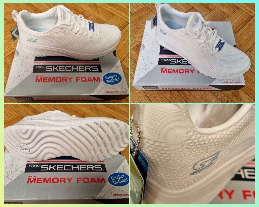 Кросівки літні жіночі скетчерс (SKECHERS Bobs Squad)білий,пудра,чорний