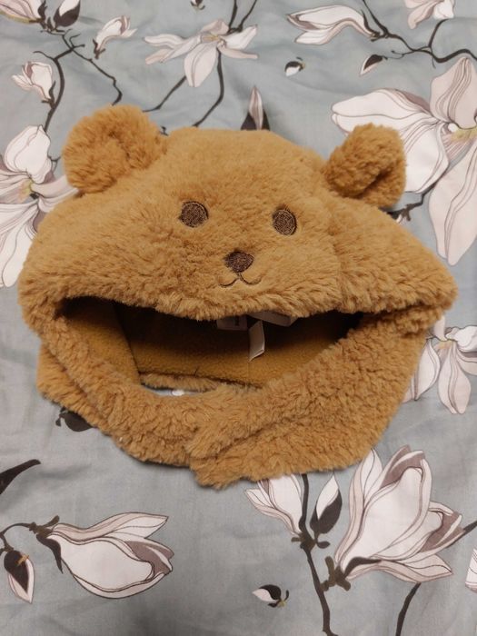 Komplet zimowy miś Zara dla niemowlaka czapka +szalik