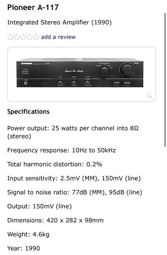 Amplificador Stereo Hi-Fi Pionner A-117