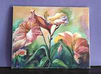 Картина масляными красками Букет Цветы Роза Магнолия Интерьер Пейзаж