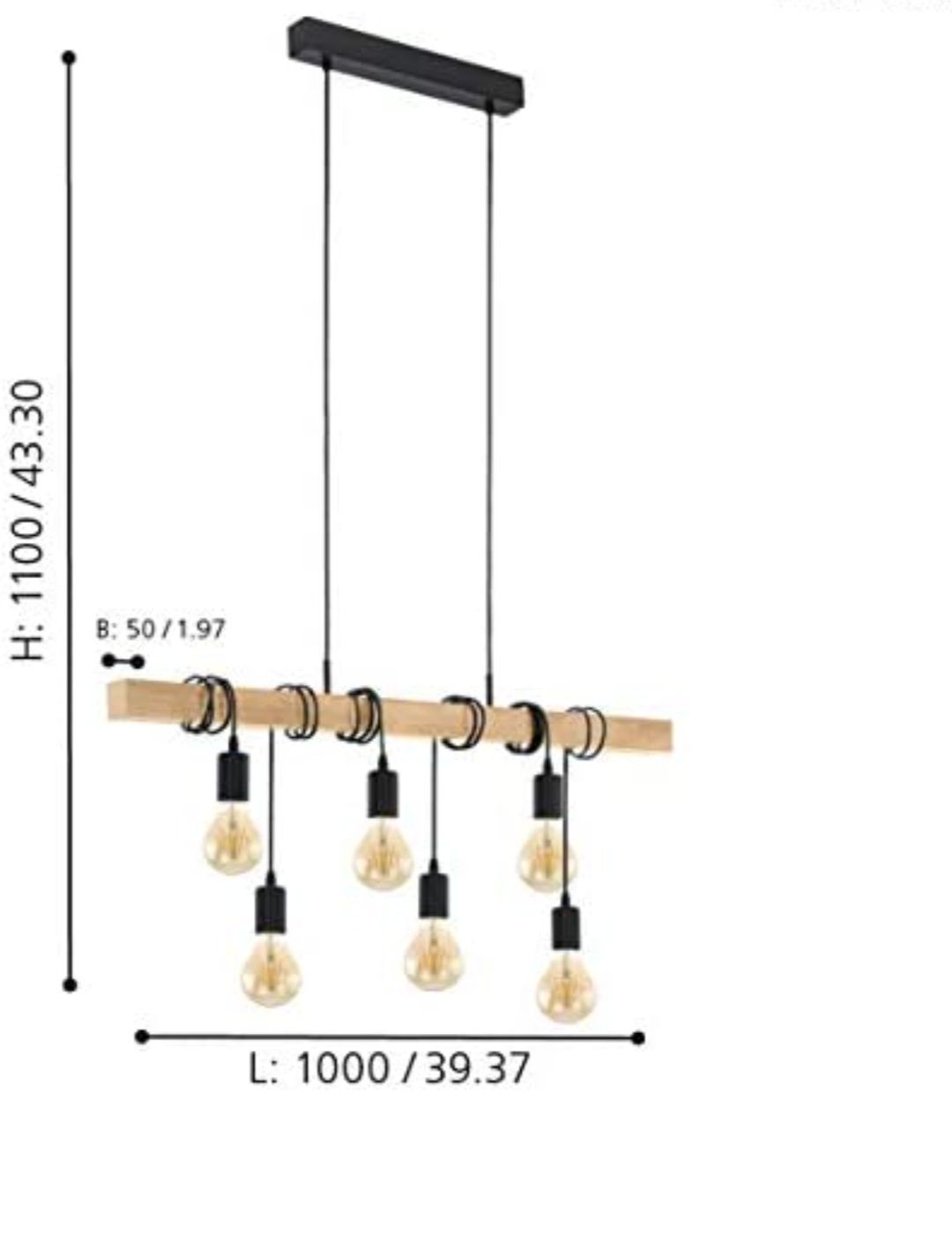 Lampa wisząca loft drewno-stal